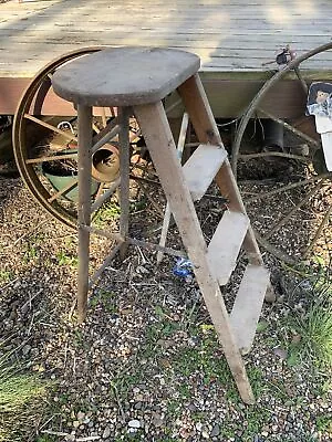 Vintage Folklore Wood 50’s Step Stool/ Plant Stand • $72.50