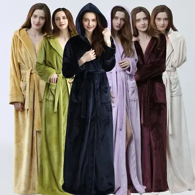 $84.69 • Buy Lovers Plus Size Flannel Robe Hooded Long Bathrobe Thick Kimono Dressing Gown