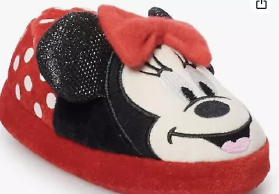 Girls Minnie Mouse Plush Slippers W/Red Bow & Sequin Ears • $12.95