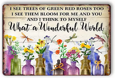 What A Wonderful World Tin Sign Metal Garden Signs For Outside Vintage Flower  • $11.84