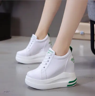 Women's Creppers Lace Up Sneakers Platform Shoes Running Hidden High Wedge Heels • $33.66