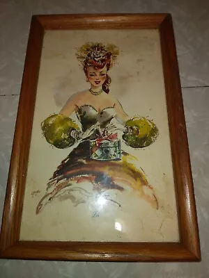 Vintage French Litho Print Lili Artwork Framed With Glass Rare HTF Retro 1940s  • $47.99