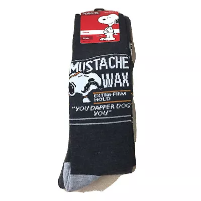 Mustache Wax Snoopy 2 Pair Pack Men’s Novelty Crew Socks Size 10-13 New AR263 • $9.95