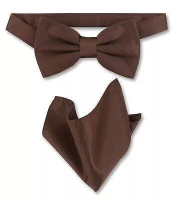 Vesuvio Napoli BowTie Solid Chocolate Brown Color Mens Bow Tie And Handkerchief • $12.95