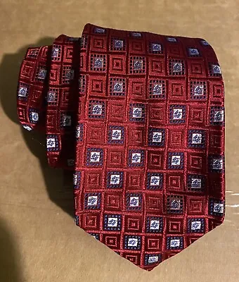 Men’s Necktie Barma Bilas 7 Folds Tie Red With Squares Silk 58￼  X 3 .5 • $47.95