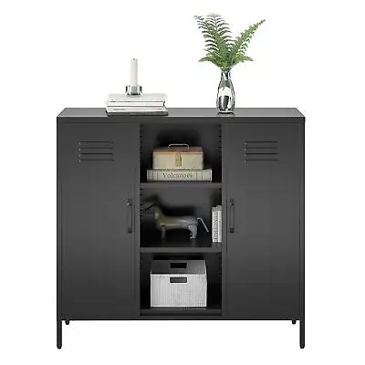 RealRooms Shadwick 2 Door Metal Locker Accent Storage Cabinet With Center • $264.99