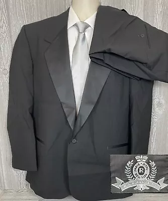 Raffinati Men's Tuxedo Suit Size 44 Black Satin Lapel Pants 36x29 (t4) • $50