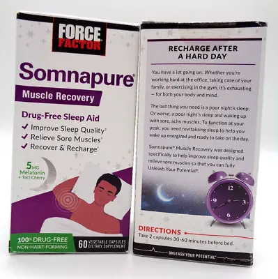 2 X Force Factor Somnapure Muscle Recovery Sleep Aid Cherry 5mg 60 Tablets Each • $19.99