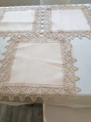 £3.99 • Buy Set Of 4 Placemats Champagne Hand Crochet Lace Table Mats Doilies (New)