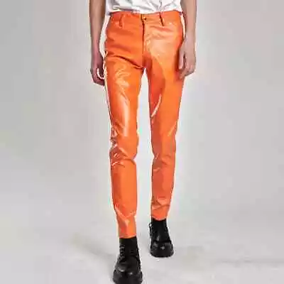 Men's Pants Stretch PU Leather Trousers Nightclub Party & Dance Pants Thin • $39.22