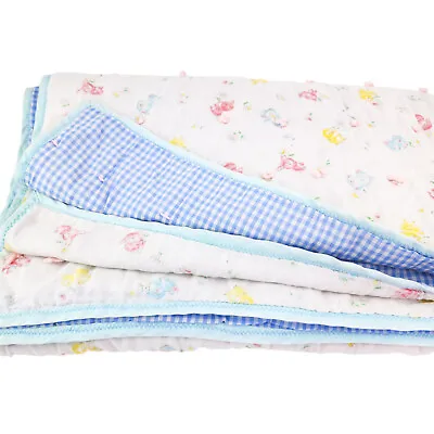 Vintage Handmade Baby Blanket Animals Bunny Rabbit Quilt Nursery Crib Tie Tacked • $22.49