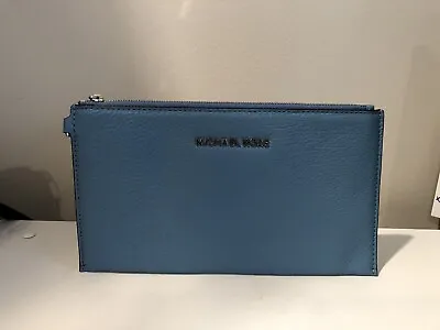 Michael Kors Large Zip Clutch Sky Pebbled Leather Slim Wallet Bag NWT • $35