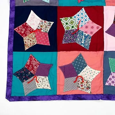 Handmade Quilt Baby Crib Lap Quilt Star Pattern Vintage Fabrics Patchwork 34x35 • $32.98