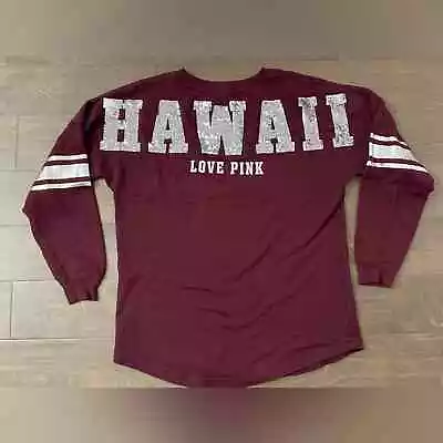 PINK Victoria Secret Hawaii Embellished Long Sleeve Shirt In Maroon - Size M • $23