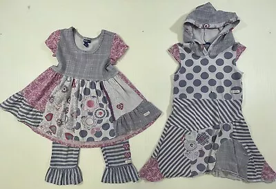 Naartjie Girls Cotton Blend Purple Printed Dress Legging Hooded Tunic 3Pc Set 5 • $22.99