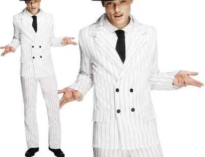 Mens 1920s Gangster Zoot Suit Mens Fancy Dress Costume White By Smiffys • $76.28