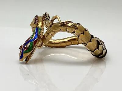 Vintage Circa 1970 Garnet 18k Yellow Gold Enamel Articulated Snake Bracelet • $4800