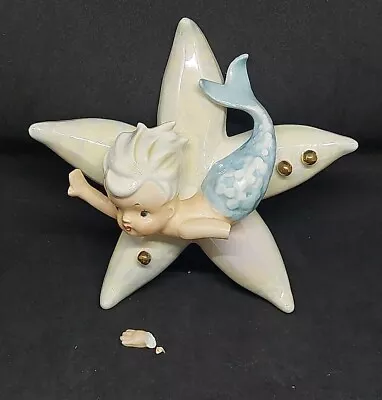 Vintage Japan Lefton Ceramic Mermaid On Starfish Wall Plaque Figurine *damaged  • $115