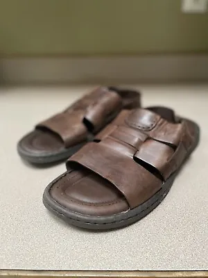 Born Mens US 10M Fisherman Sandals Brown Leather Open Toe Buckle Strap Shoe • $24.99