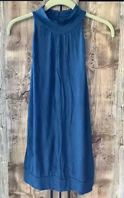Womens Vintage TWENTY ONE Sleeveless High Button Neck Blouson Tunic Deep Blue M • $15