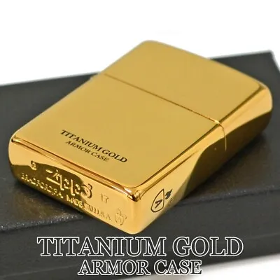 Zippo Armor Case Titanium Gold Side Logo Oil Lighter Etching Brass Japan New • £73.36