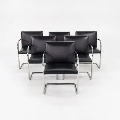 2010s Mies Van Der Rohe Knoll Tubular Brno Dining Chairs Black Leather 12+ Avail • $650