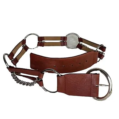 Michael Kors Chained Leather Belt Red Rings Punk Rock Western Women’s Sz M/34 • $20