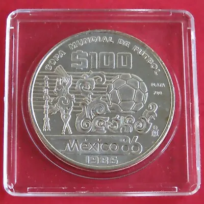 MEXICO 1985 FOOTBALL WORLD CUP 38mm SILVER 100 PESOS • £28.95