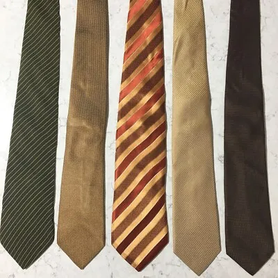 Lot Of 5 Hugo Boss Necktie Ties 100% Silk Men Gold Green Brown • $40.98