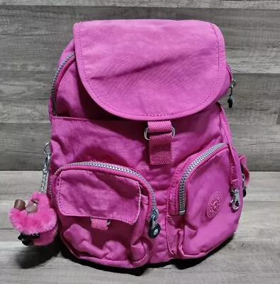 Kipling Firefly Pink Nylon Medium Backpack Bookbag With Arno The Monkey*CLEAN • $39.99