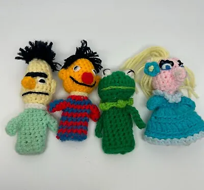 4 Finger Puppets Handmade Knitted Bert-Ernie Miss Piggy-Kermit Muppets • $11