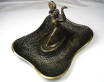 NORDIA SOLID BRASS ASHTRAY TRAY W/ BRASS FIGURINE By Nordia Israel Ca1960s Excel • $175