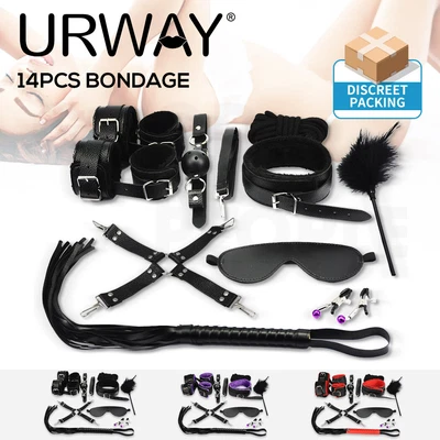 Urway 14 Pcs Bed Bondage Restraint Set Beginners Kit Cuffs Rope Sex Toy BDSM • $22.99