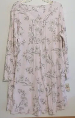 Nwt Miss Elaine Long Sleeve Short Nightgown- 2x-pink/gray-$65-soft Cotton Blend • $39.99