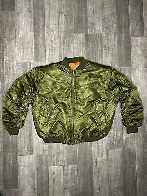 Green MA-1 Flight Jacket Bomber Reversible Orange PDK Large • $99.99