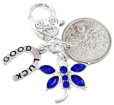 £2.95 • Buy Lucky Sixpence Bride ,wedding Garter Charm ,something Blue, Dragonfly In A Bag