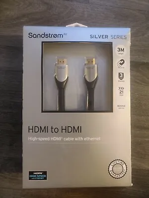 SANDSTROM Silver Series S3HDM215 Premium High Speed HDMI Cable With Ethernet 3 M • £17