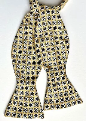 Vintage Robert Talbott Silk Bow Tie Yellow Geometric Adjustable Self-Tie 3.25  • $26
