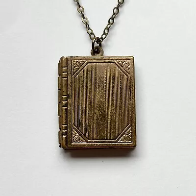 Book Bronze Tone Varnished Vintage Photo Locket Necklace • $35