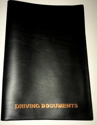 A5 BLACK LEATHER LOOK CAR DOCUMENT HOLDER + CARD POCKET - Printed In COPPER • £3.99