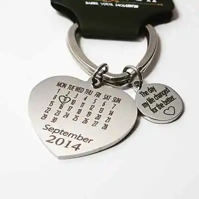 Personalised Heart Calendar Date Keyring Valentines Day Anniversary Birthdays • £15