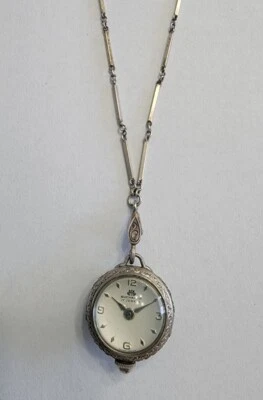 $120 • Buy Antique Bucherer 17 Jewels Sterling Skeleton Bubble Watch Pendant Necklace 