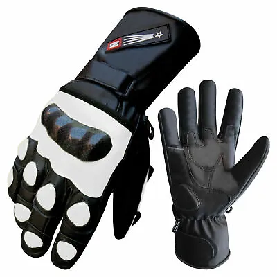 Leather Motorcycle Biker Gloves Motorbike Waterproof Knuckle Protection Gloves • £18.99