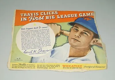 $4.25 • Buy 1934 - 1939 Series Wheaties Baseball Cereal Box Back Panel Cecil Travis Senators