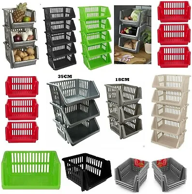 3 TIER 18cm VEGETABLE FRUIT STORAGE BASKET KITCHEN STACKING STACKABLE UNIT RACK • £7.99