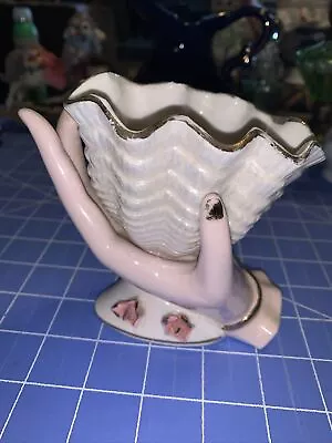 Vintage Ucagco Hand Holding Shell Vase Flowers Chipped • $15