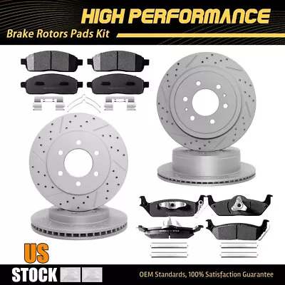 4WD Front Rear Drilled Brake Rotors Ceramic Pads For Ford F-150 Lincoln Mark LT • $271.41