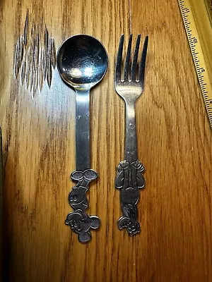 Vintage Set Mickey Mouse & Pluto Child's Spoon &Fork Stainless Steel • $12