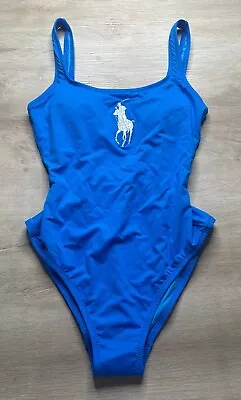 NWOT POLO RALPH LAUREN Womens Swimwear Blue M Beachwear 1 Piece White Big Pony • £34.74