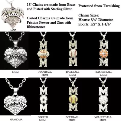 Mother Mom Grandma Nana Gigi Jewelry Rhinestone Necklace Heart Sport Baseball • $12.99